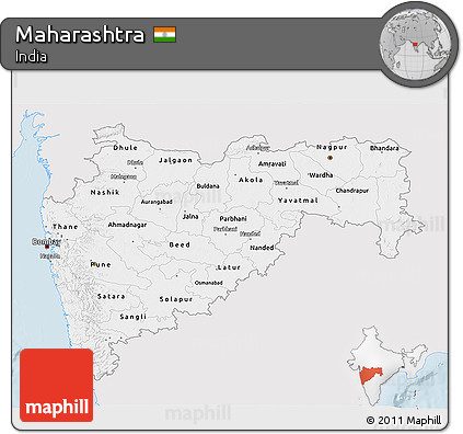 Silver Style 3D Map of Maharashtra, single color outside