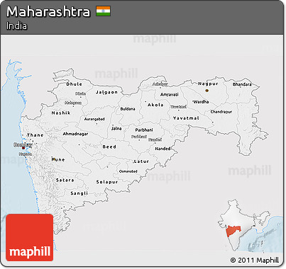 Silver Style 3D Map of Maharashtra, single color outside