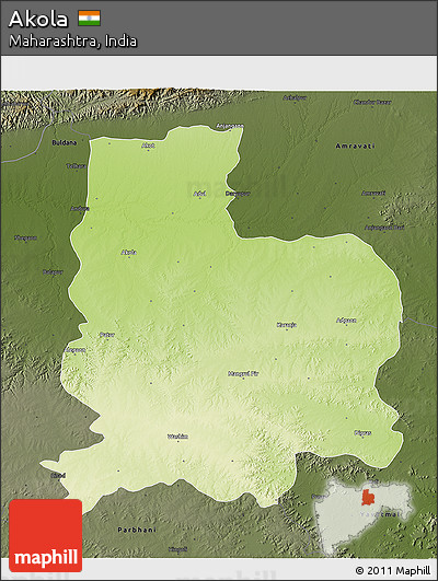 Physical 3D Map of Akola, darken