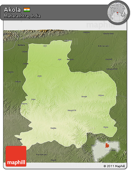 Physical 3D Map of Akola, darken