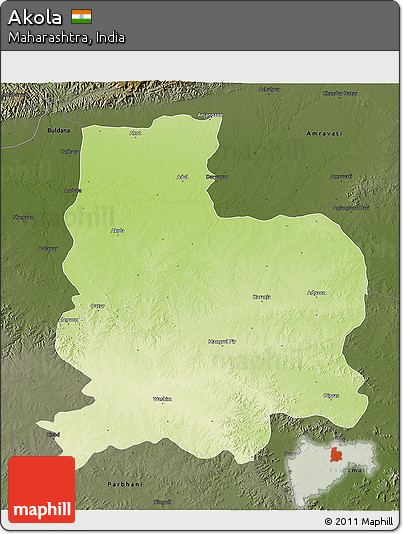 Physical 3D Map of Akola, darken