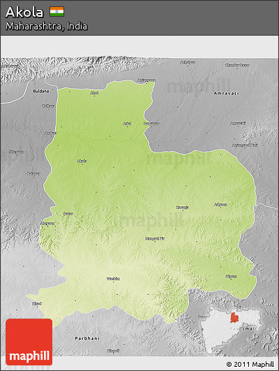 Physical 3D Map of Akola, desaturated