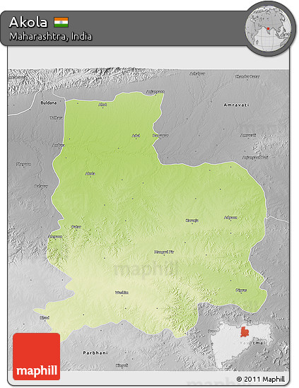 Physical 3D Map of Akola, desaturated