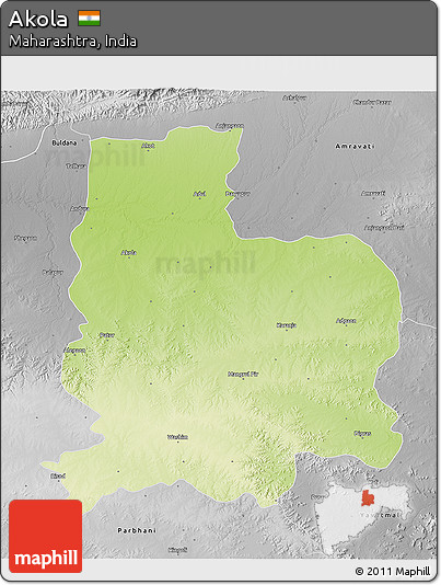 Physical 3D Map of Akola, desaturated