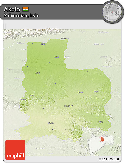 Physical 3D Map of Akola, lighten