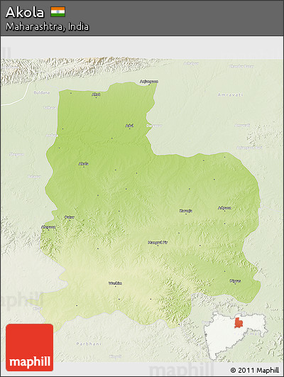 Physical 3D Map of Akola, lighten