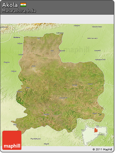 Satellite 3D Map of Akola, physical outside