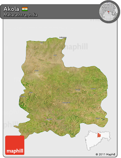 Satellite 3D Map of Akola, single color outside