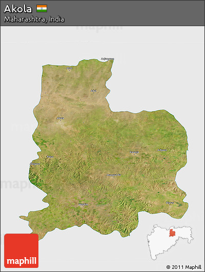 Satellite 3D Map of Akola, single color outside