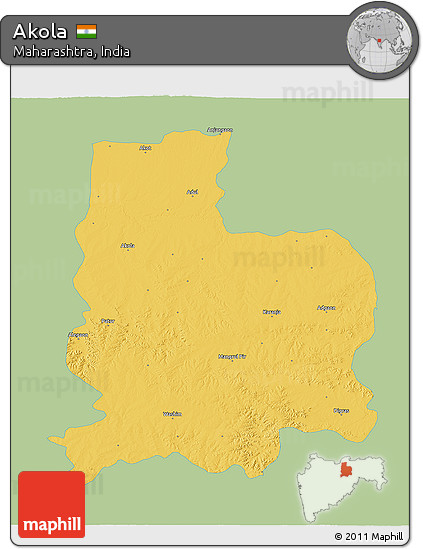Savanna Style 3D Map of Akola, single color outside