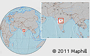 Gray Location Map of Akola, highlighted parent region, within the entire country, hill shading