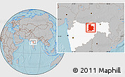 Gray Location Map of Akola, highlighted parent region, hill shading
