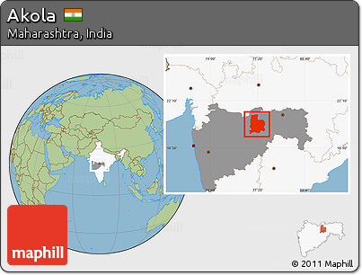 Savanna Style Location Map of Akola, highlighted country, highlighted parent region