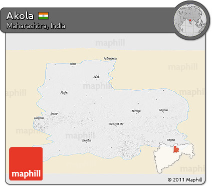 Classic Style Panoramic Map of Akola, single color outside