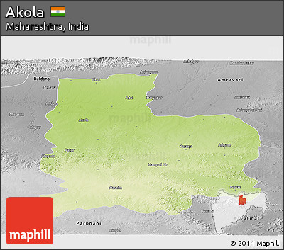 Physical Panoramic Map of Akola, desaturated