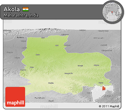 Physical Panoramic Map of Akola, desaturated