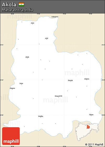 Classic Style Simple Map of Akola, single color outside