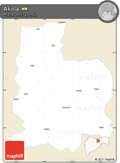 Classic Style Simple Map of Akola, single color outside