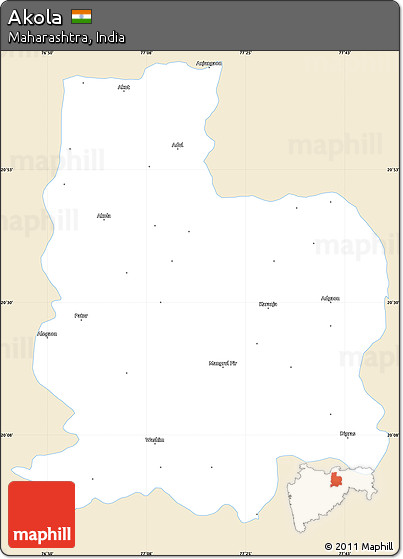 Classic Style Simple Map of Akola, single color outside