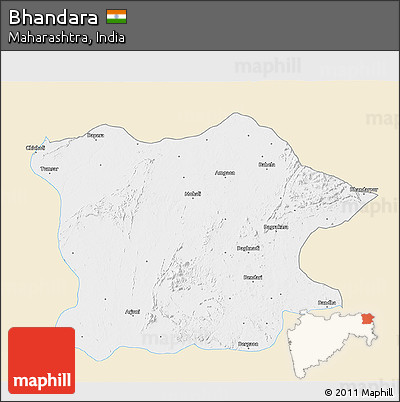 Classic Style 3D Map of Bhandara, single color outside