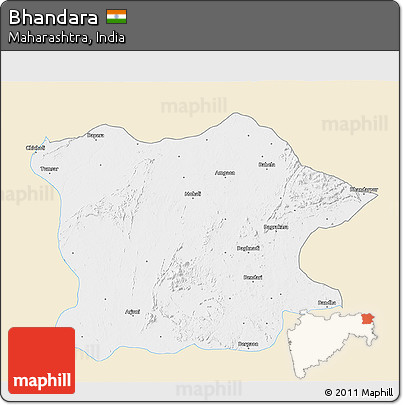 Classic Style 3D Map of Bhandara, single color outside