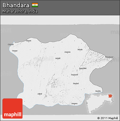 Gray 3D Map of Bhandara, single color outside