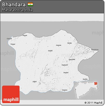 Gray 3D Map of Bhandara, single color outside
