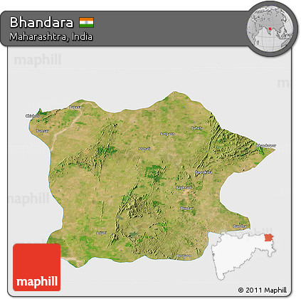 Satellite 3D Map of Bhandara, single color outside
