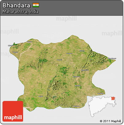 Satellite 3D Map of Bhandara, single color outside