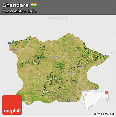 Satellite 3D Map of Bhandara, single color outside