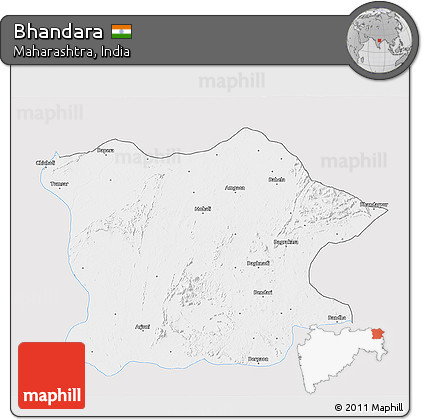 Silver Style 3D Map of Bhandara, single color outside
