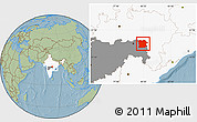 Savanna Style Location Map of Bhandara, highlighted country, highlighted parent region, hill shading