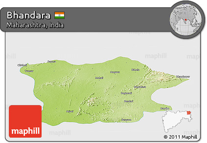 Physical Panoramic Map of Bhandara, single color outside