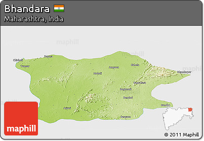 Physical Panoramic Map of Bhandara, single color outside
