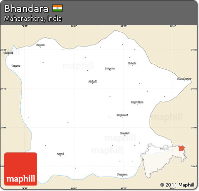 Classic Style Simple Map of Bhandara, single color outside