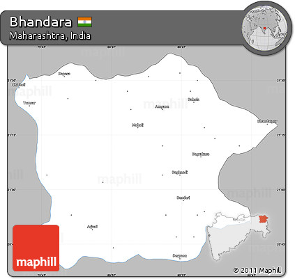 Gray Simple Map of Bhandara, single color outside