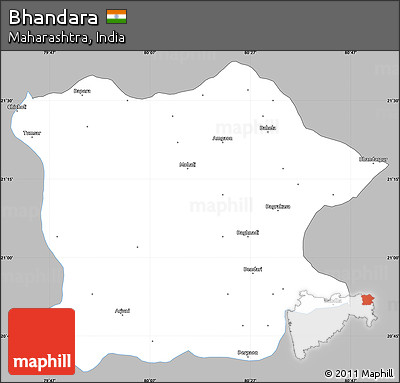 Gray Simple Map of Bhandara, single color outside