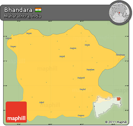 Savanna Style Simple Map of Bhandara, single color outside