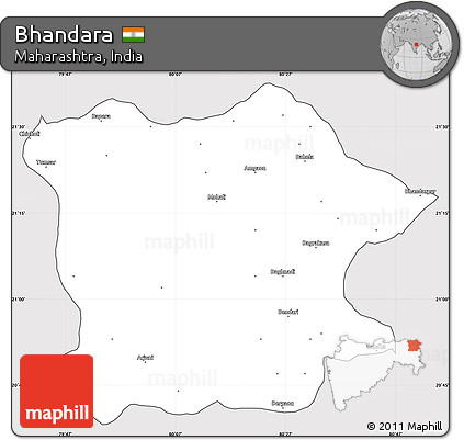 Silver Style Simple Map of Bhandara, cropped outside