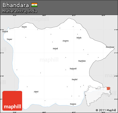 Silver Style Simple Map of Bhandara, single color outside