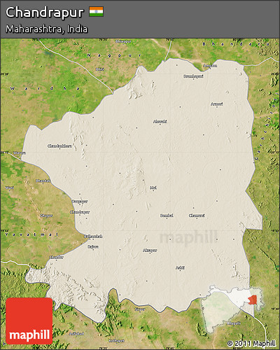 Shaded Relief Map of Chandrapur, satellite outside