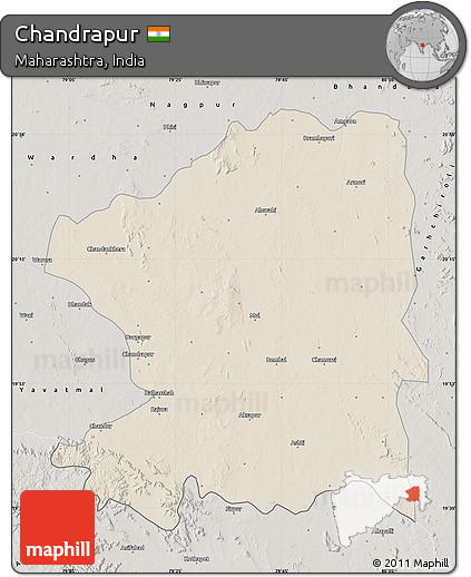 Shaded Relief Map of Chandrapur, semi-desaturated
