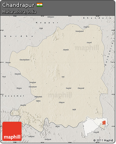 Shaded Relief Map of Chandrapur, semi-desaturated