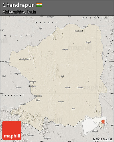 Shaded Relief Map of Chandrapur, semi-desaturated