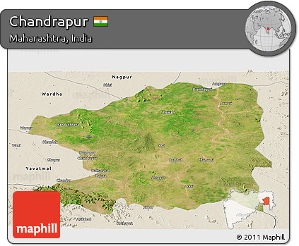 Satellite Panoramic Map of Chandrapur, shaded relief outside