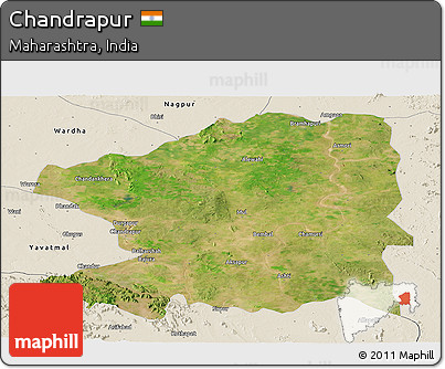 Satellite Panoramic Map of Chandrapur, shaded relief outside
