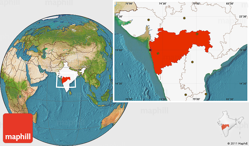 Satellite Location Map of Maharashtra, highlighted country