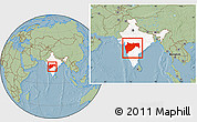Savanna Style Location Map of Maharashtra, highlighted country, within the entire country, hill shading