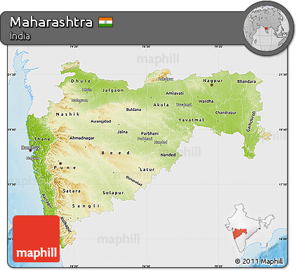 Physical Map of Maharashtra, single color outside