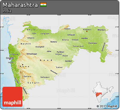 Physical Map of Maharashtra, single color outside